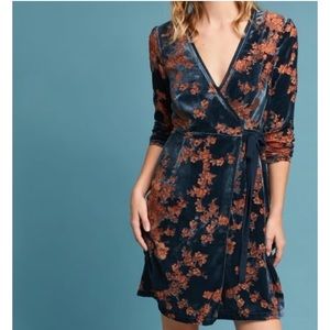 Anthropologie Velvet Floral Wrap Dress by Eri + Ali Sz S EUC